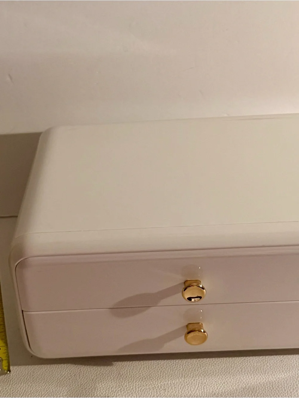 Modern White 2 Drawer Jewelry Box Organizer Gold Knobs Vanity Makeup Storage